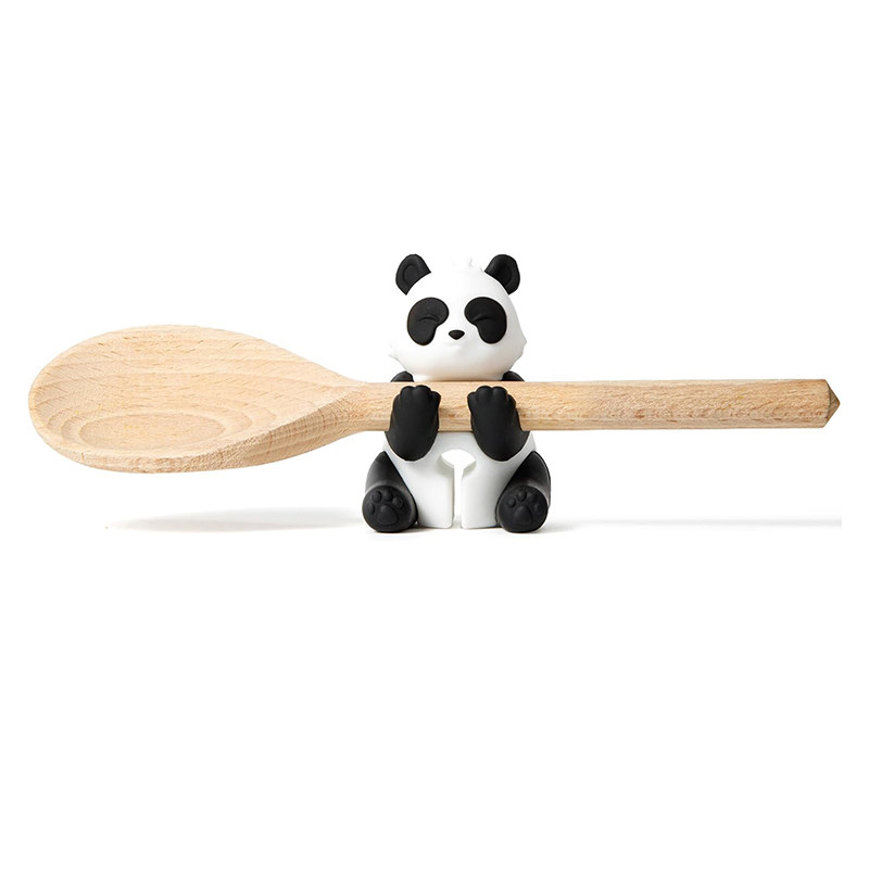 美国代购 超可爱耐热硅胶黑白熊猫勺子餐具搁架 汤勺锅铲收纳支架