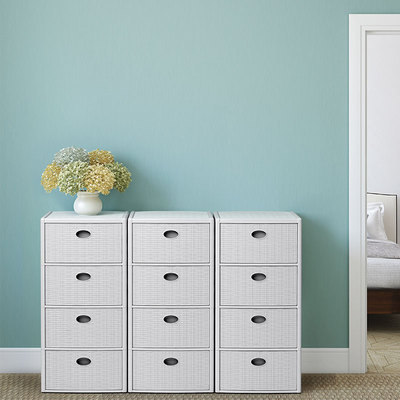 意大利制造StefanPlast藤编收纳柜 四层分类收纳抽屉多功能储物柜