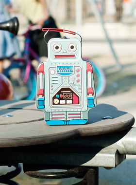 英国Suck UK 创意复古机器人午餐盒 经典金属饭盒 可手提便当盒