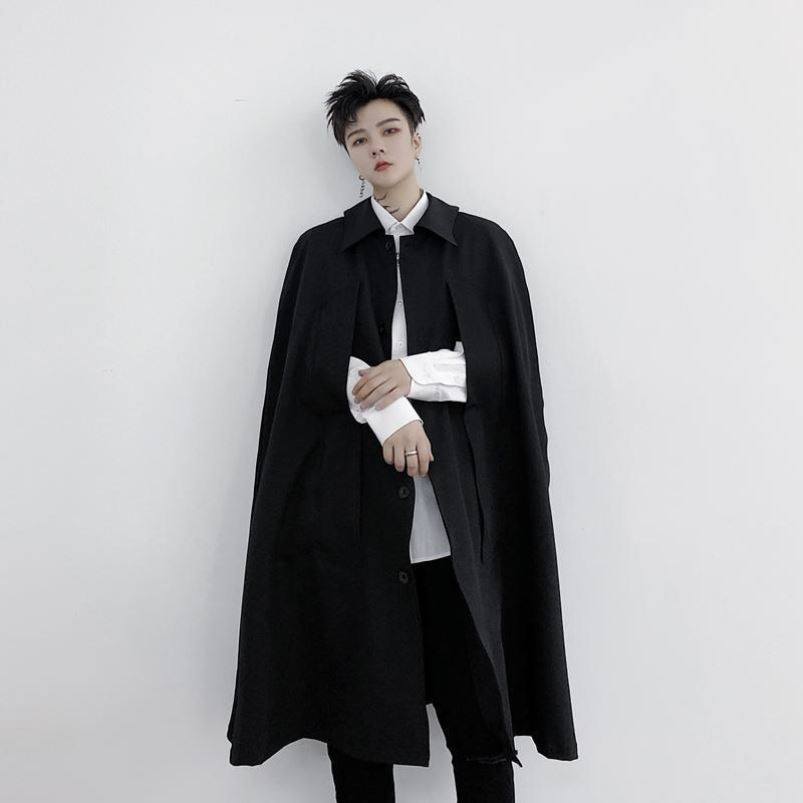 秋装山本风暗黑系宽松无袖斗篷披风男士中长款风衣发型师潮男外套