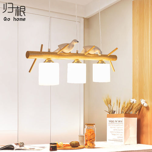 原木创意吊灯 餐厅用LED吊灯 奶油风木艺灯具