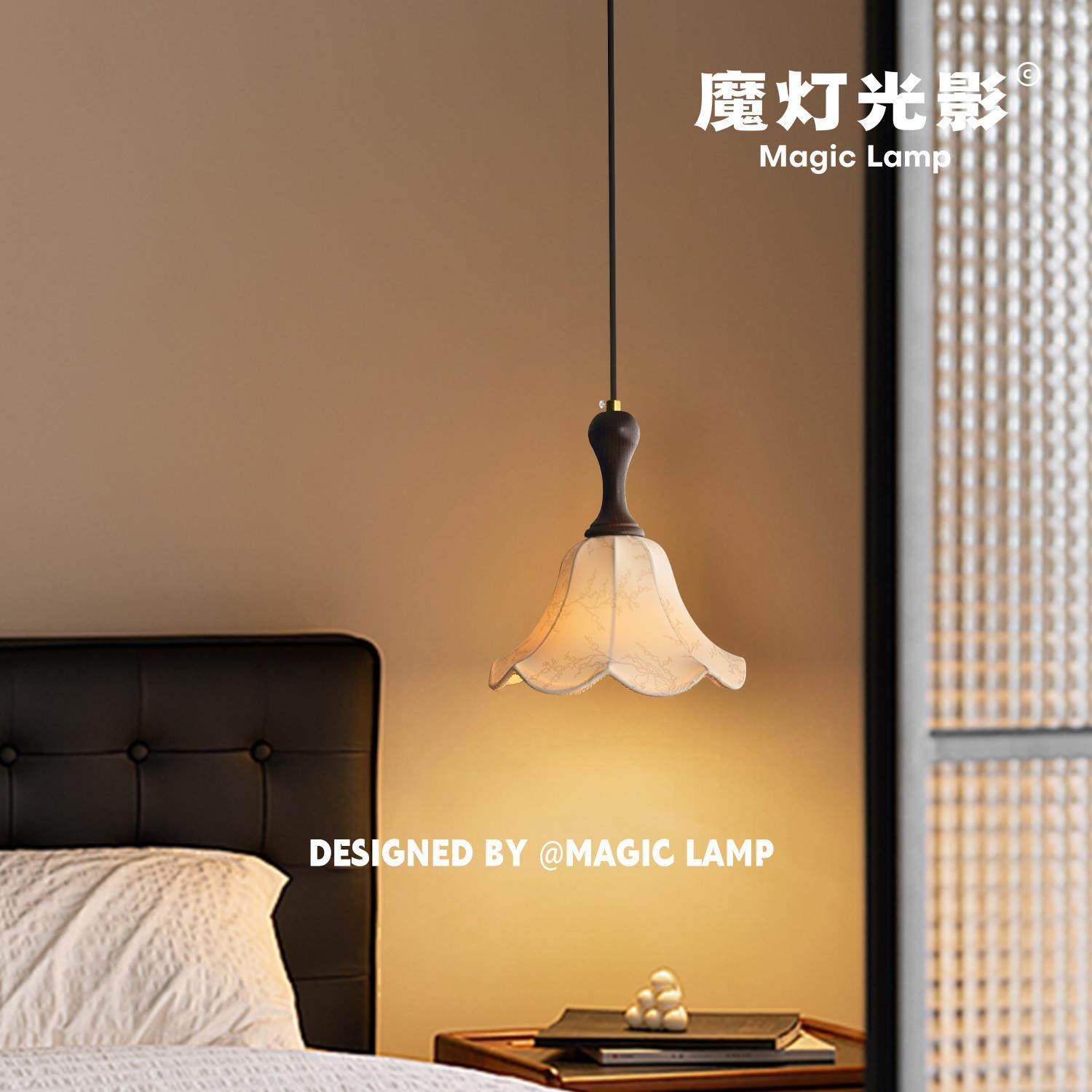 法式中古卧室床头小吊灯复古奶油风灯具美式氛围灯布艺吧台花瓣灯