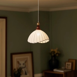 谷甸法式中古风吊灯奶油风设计布艺卧室床头灯餐厅书房阳台小吊灯