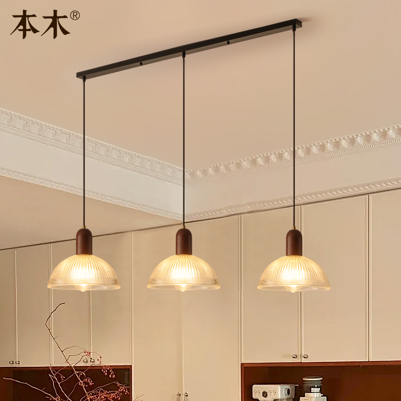 中古风餐厅吊灯北欧简约饭厅日式复古实木吧台餐桌茶室玻璃吊灯具