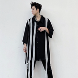 2025春夏雪纺发型师织带撞色衬衫男宽松韩版潮流中袖衬衣C206P65，男装衬衫，星座101A-3