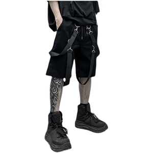 夏季日系港风织带潮流短裤男炸街工装直筒五分青年裤子 DK03P65图片