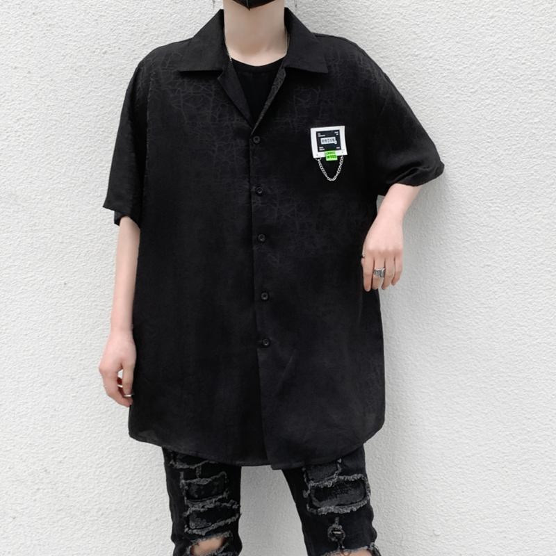 2025年夏季新款纯色短袖衬衫男潮流炸街贴标休闲宽松衬衣C257P75,男装T恤,星座101A-3