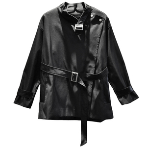 2025秋冬新款潮男短款腰带风衣潮流发型师服装休闲外套 W196 P95图片