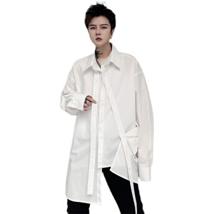 2025春夏假两件长袖衬衣潮流炸街帅气不对称男演出服衬衫 C201P85图片