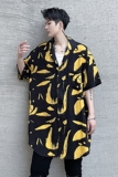 春夏季短袖衬衫男印花炸街潮流宽松青春发型师潮搭衬衣C235P65，男装T恤，星座101A-3