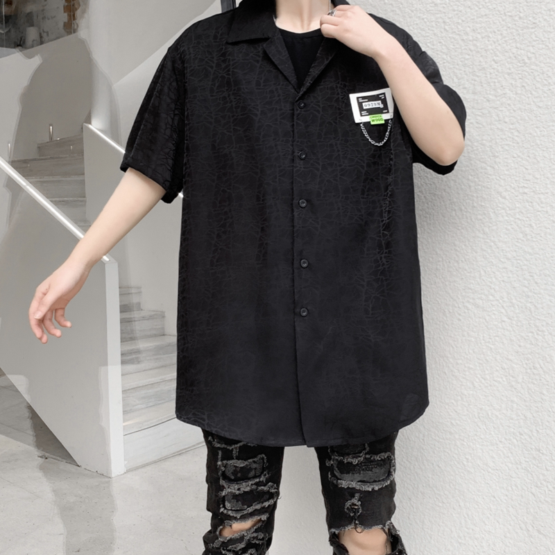 2025年夏季新款纯色贴标短袖衬衫男潮流休闲宽松衬衣C257P75,男装T恤,星座101A-3