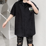 2025年夏季新款纯色贴标短袖衬衫男潮流休闲宽松衬衣C257P75，男装T恤，星座101A-3