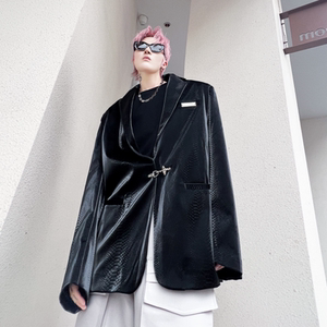 秋冬亮皮鳄鱼纹外套男宽松潮流高级感发型师纯色西服 XF26 P135图片