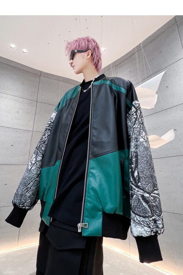 秋冬新款pu皮夹克男士潮流炸街休闲外套宽松撞色皮衣W325P135,男装夹克,星座101A-3