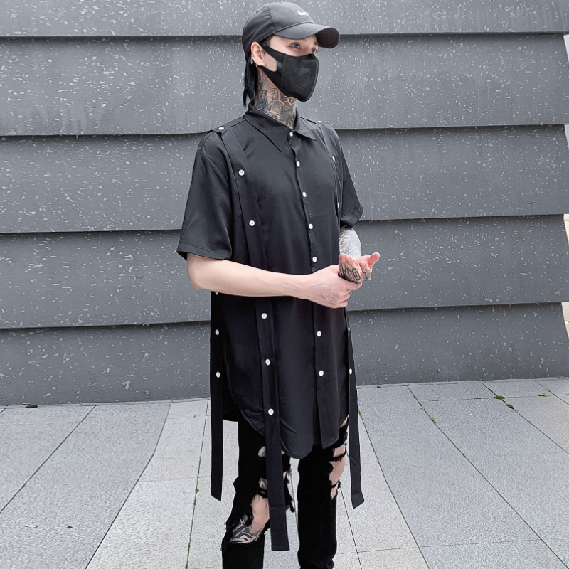 夏季暗黑系男士短袖衬衫潮流炸街宽松休闲短袖衬衣C269P75,男装T恤,星座101A-3