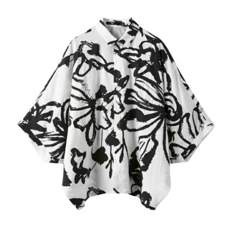 夏季男士休闲短袖衬衫潮流水墨印花宽松大码衬衣外套C252P85,男装T恤,星座101A-3