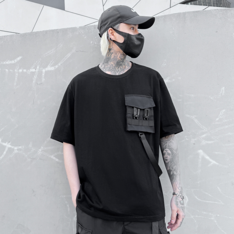 暗黑机能工装立体袋装饰短袖T恤休闲圆领宽松男潮牌打底T662P85,男装T恤,星座101A-3
