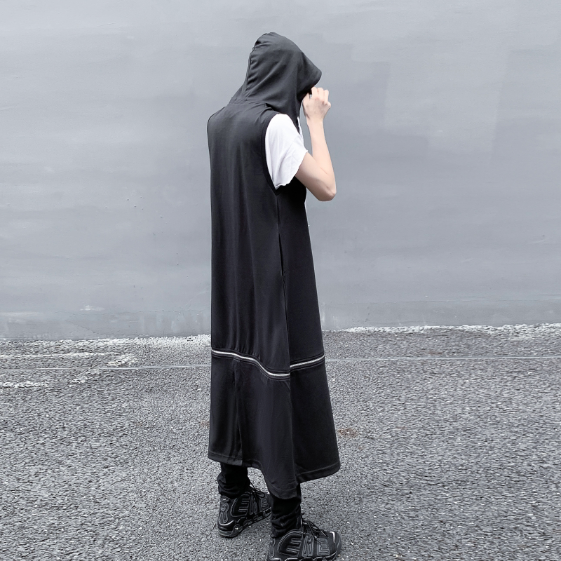 夏季暗黑中长款男士纯色马甲宽松休闲潮流炸街坎肩外套MJ72P105，女装短外套，星座101A-3