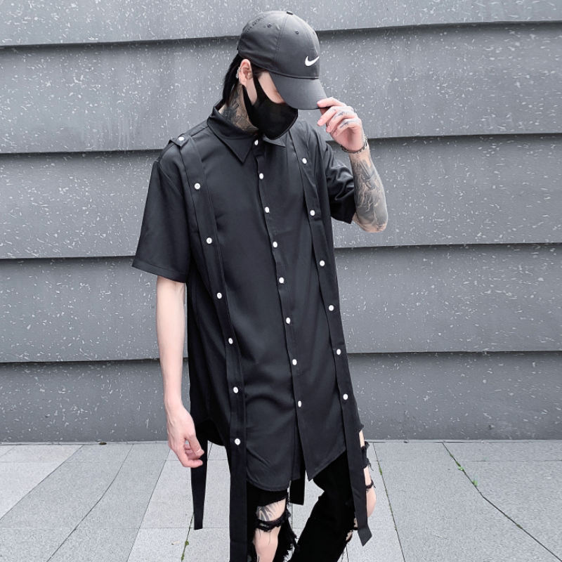 夏季暗黑系男士短袖衬衫潮流炸街宽松休闲短袖衬衣C269P75,男装T恤,星座101A-3