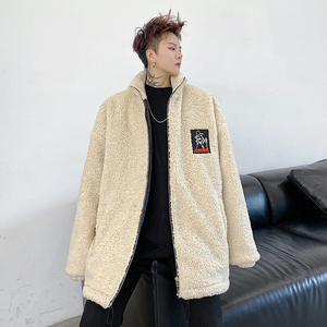 冬季羊羔毛夹克加厚男棉服潮流刺绣宽松青年休闲外套 W207 P125图片