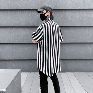 夏季男士条纹短袖衬衫宽松休闲潮流帅气青少年衬衣 C233 P65图片
