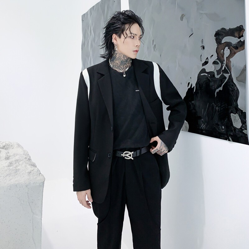 秋冬西服男拼色宽松潮流炸街帅气青年小西装外套XF12P125,男装西服套装,星座101A-3