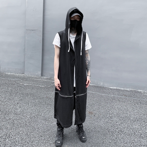 夏季暗黑中长款男士纯色马甲宽松休闲潮流炸街坎肩外套 MJ72 P105图片