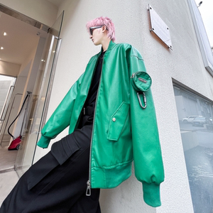 秋冬仿皮夹克男潮流炸街帅气宽松青春纯色休闲皮衣外套 W330 P135图片