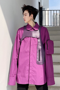 2025春夏紫色长袖衬衫男潮流炸街帅气工装衬衣送皮马甲 C230 P115图片