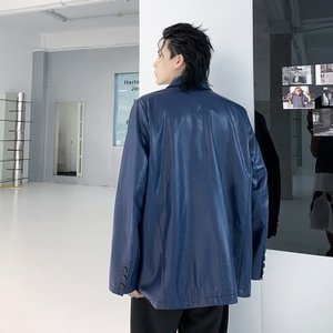 秋冬PU西服男宽松潮流炸街帅气青年发型师高级感外套 XF15 P125图片