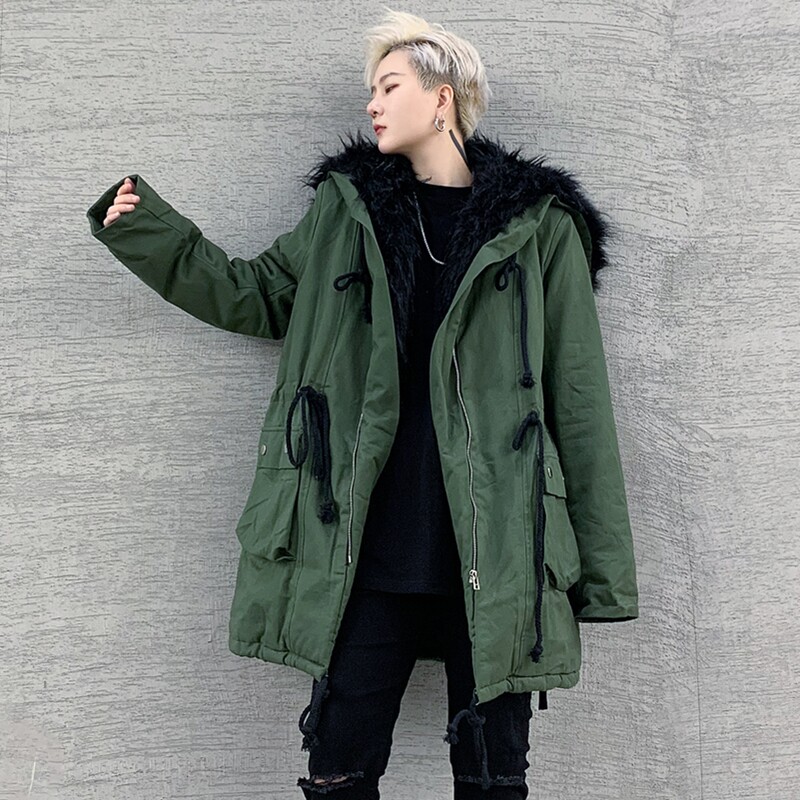 冬季中长款连帽棉服男宽松大毛领夹棉风衣潮流外套F51P145,男装风衣,星座101A-3