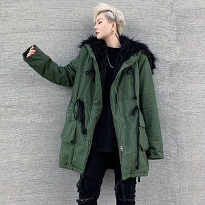 冬季中长款连帽棉服男宽松大毛领夹棉风衣潮流外套 F51 P145图片