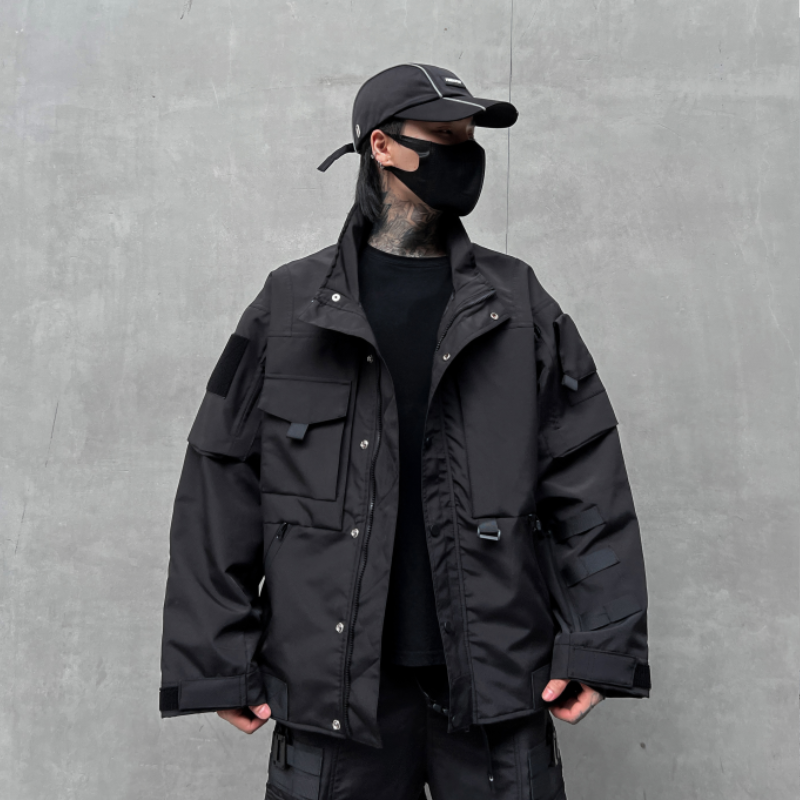 秋冬男暗黑纯色夹克机能风宽松工装潮牌休闲上衣外套W360P175,男装夹克,星座101A-3