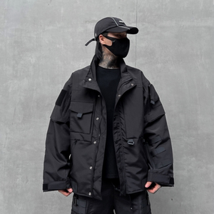 秋冬男暗黑纯色夹克机能风宽松工装潮牌休闲上衣外套W360P175