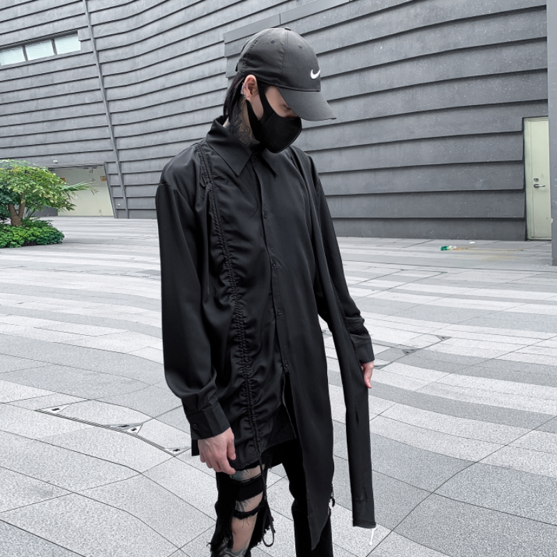 暗黑山本风上衣宽松黑色痞帅衬衫男潮流炸街个性长袖衬衣 C80 P95图片