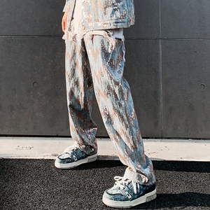 秋季休闲裤男潮流炸街工装直筒裤舞台装珠片朋克长裤 K217 P95图片