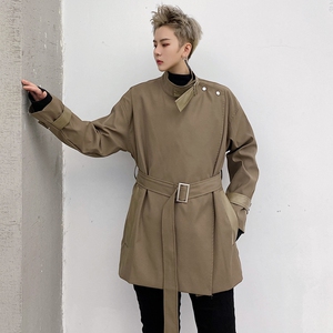2025秋冬新款潮男短款腰带风衣潮流发型师服装休闲外套 W196 P95图片