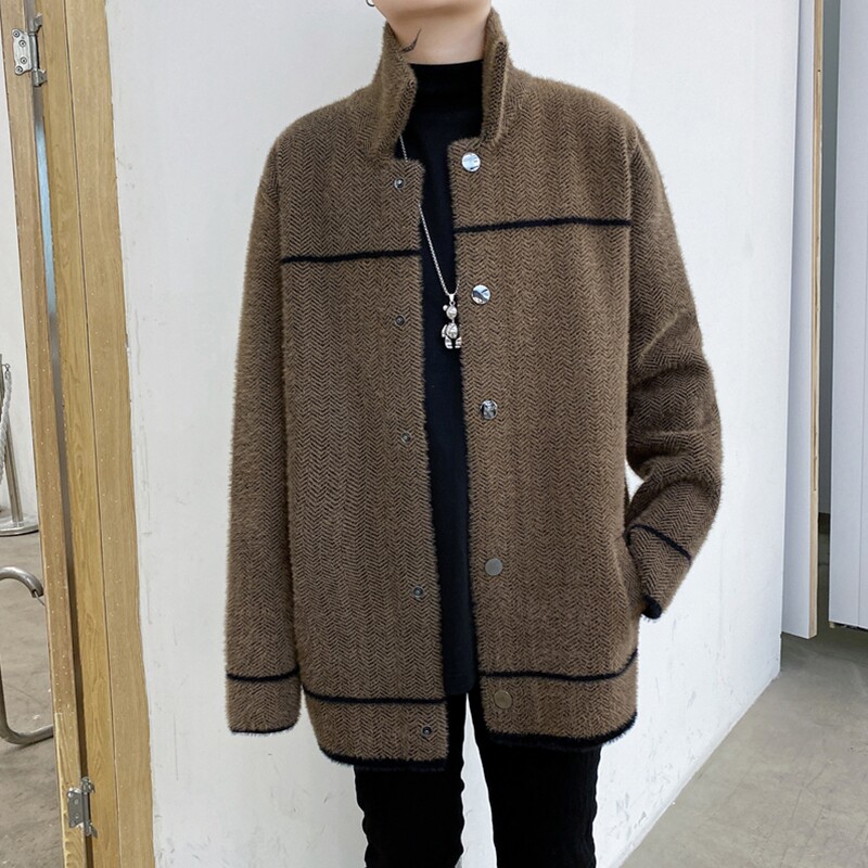 专柜品质秋冬季仿貂绒男夹克潮流韩版修身发型师服装外套W193P155,男装夹克,星座101A-3