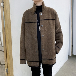 专柜品质秋冬季仿貂绒男夹克潮流韩版修身发型师服装外套W193P155图片