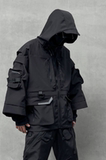 秋冬男暗黑纯色夹克机能风宽松工装潮牌连帽七分袖外套W370P185，男装夹克，星座101A-3