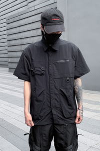 夏季男士机能工装多口袋短袖衬衫宽松纯色青年衬衣潮牌 C301 P115图片