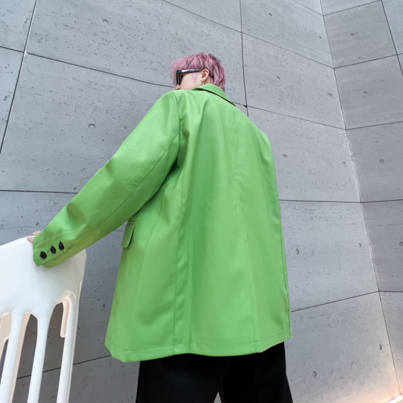 2025秋冬小西装外套男士宽松潮流荧光绿休闲PU皮西服XF19P125,男装西服套装,星座101A-3