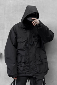 秋冬男暗黑纯色夹克机能风宽松工装潮牌休闲连帽上衣外套W349P175图片