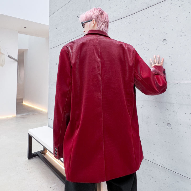 秋冬亮皮挂链鳄鱼纹外套男宽松潮流高级感发型师西服XF25P135,男装西服,星座101A-3