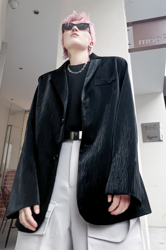 秋装小西装纯色外套男高级感潮流休闲宽松裂纹皮西服XF20P125,男装西服套装,星座101A-3