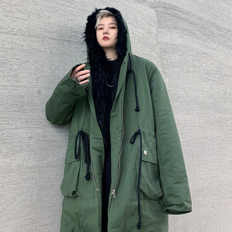 冬季中长款连帽棉服男宽松大毛领夹棉风衣潮流外套 F51 P145图片