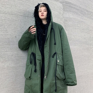 冬季中长款连帽棉服男宽松大毛领夹棉风衣潮流外套 F51 P145图片
