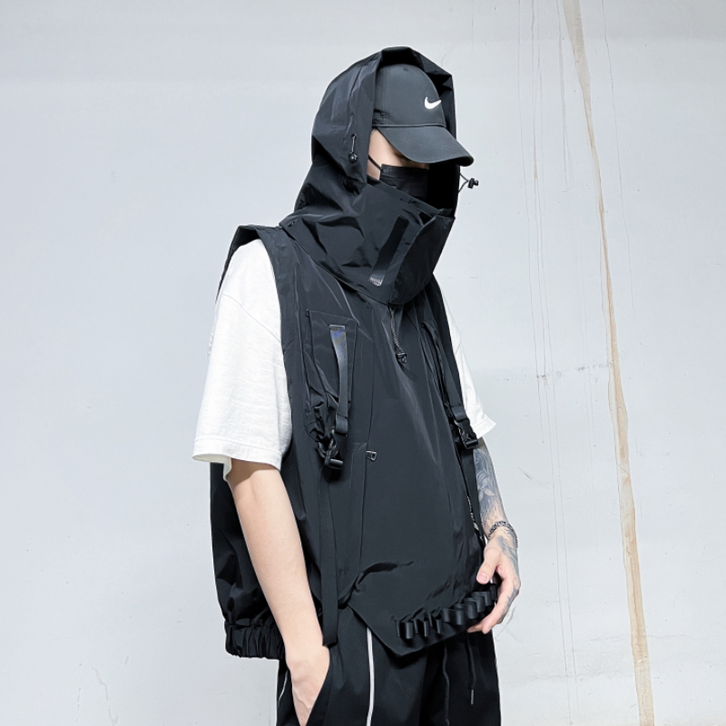 多口袋伞兵机能风工装冲锋连帽马甲背心宽松男潮流坎肩MJ68 P125图片
