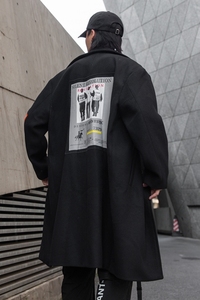 秋冬男士呢大衣韩版中长款呢子外套男潮时尚印花大衣 F405 P125图片
