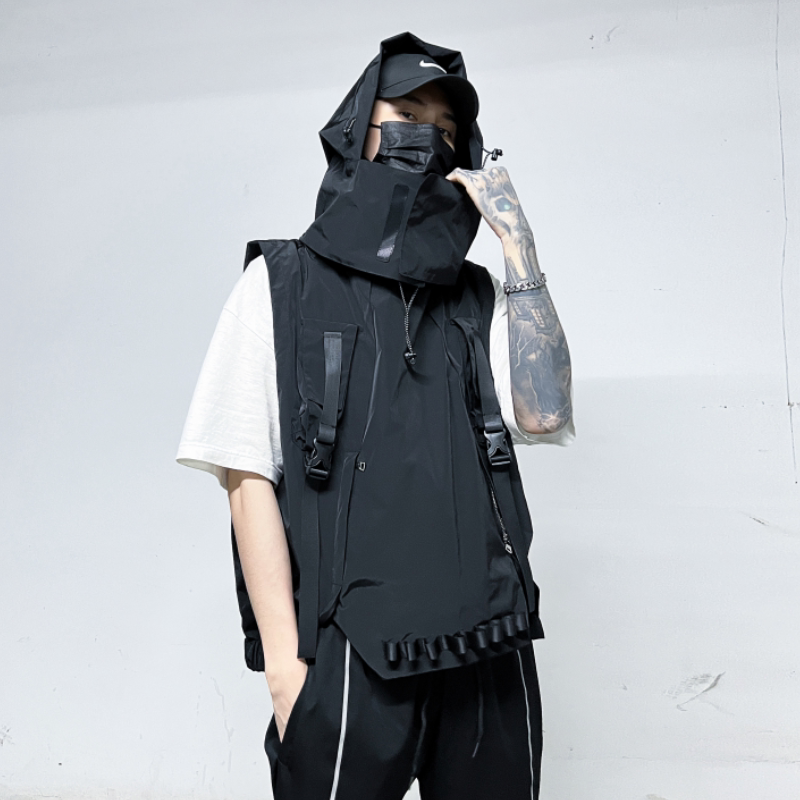 多口袋伞兵机能风工装冲锋连帽马甲背心宽松男潮流坎肩MJ68P125,男装背心/马甲,星座101A-3